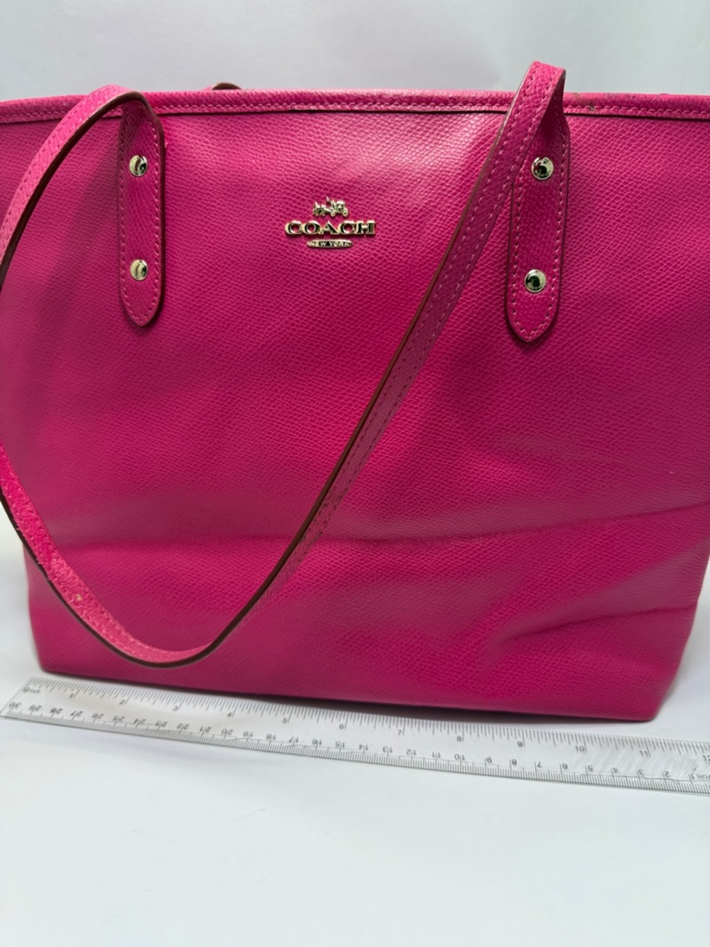 Coach Hot Pink Leather Tote with Gold Logo - Picture 12 of 15